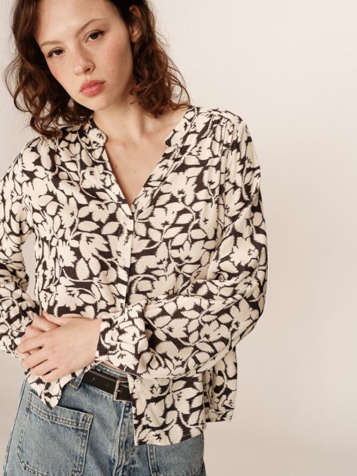 Blouse imprimé fleurs jacquard Perrone Noir