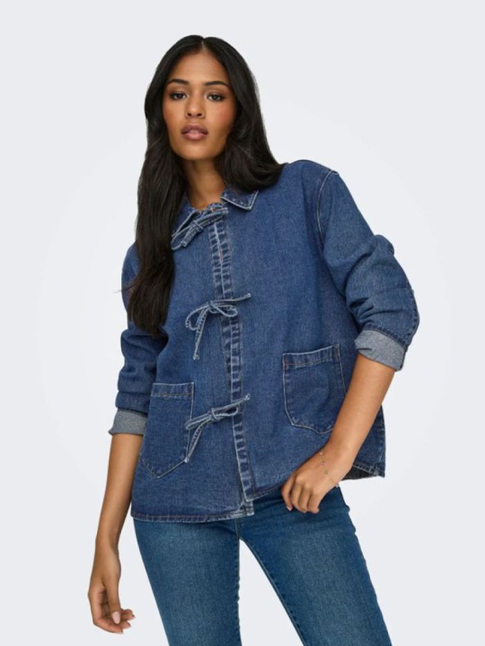 Veste denim fermeture noeuds Thille Denim bleu foncé