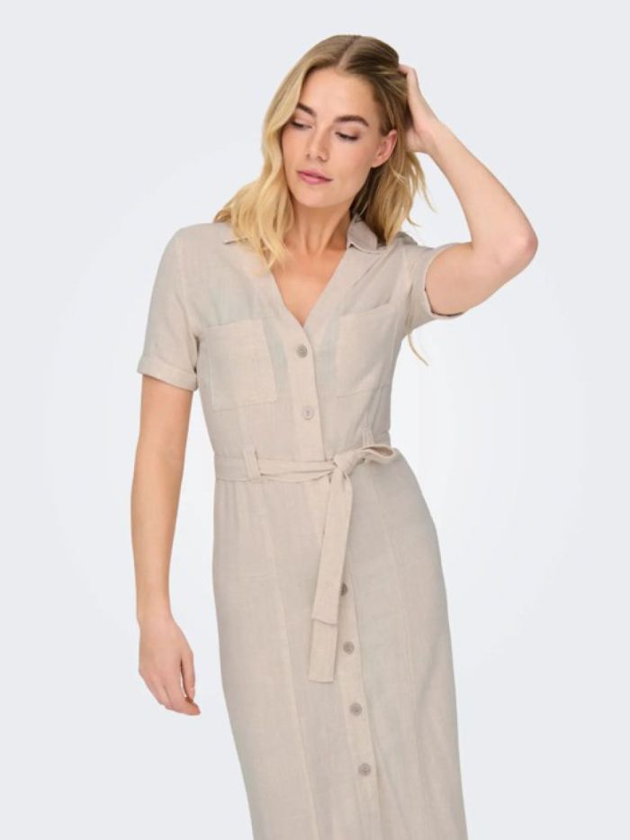 Robe chemise lin manches courtes Siesta Beige