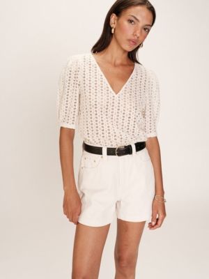 Blouse col v broderie anglaise Romeo Ecru